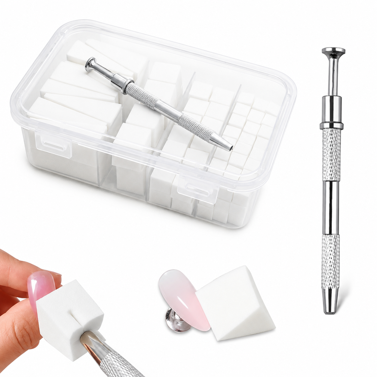 set 100 spugnette varie dimensioni +pinza tampone per babyboomer/sfumature