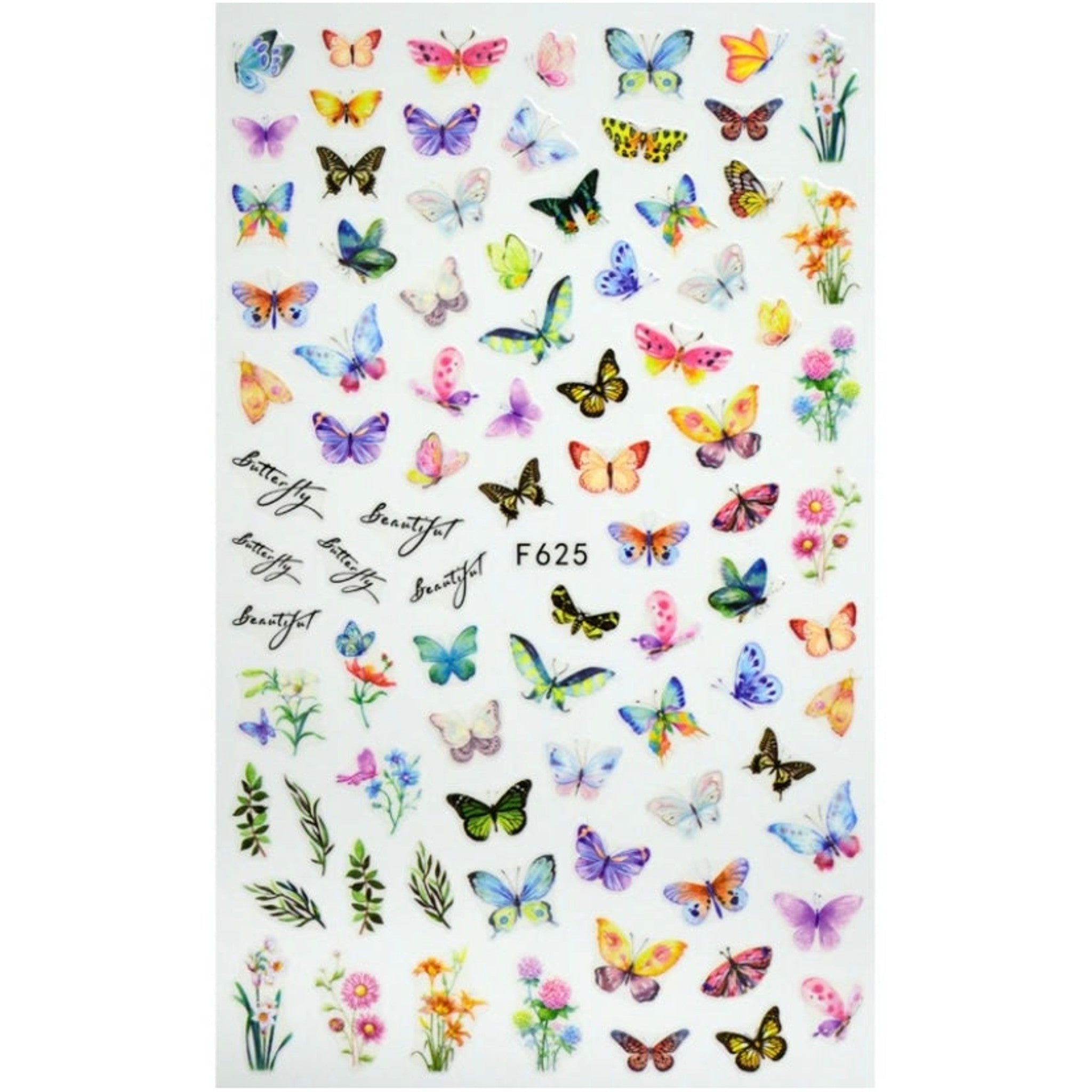 Stickers nail art 3D BUTTERFLY MULTICOLOR