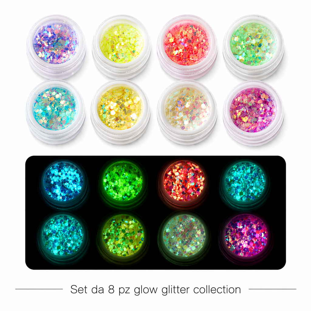 Set da 8 pz glow glitter collection