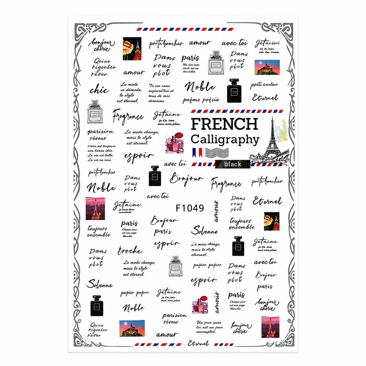 Stickers nail art 3D FRENCH CALLIGRAPHY