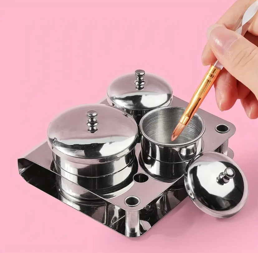 set contenitori 3 pz in acciaio inox per polvere acrilica