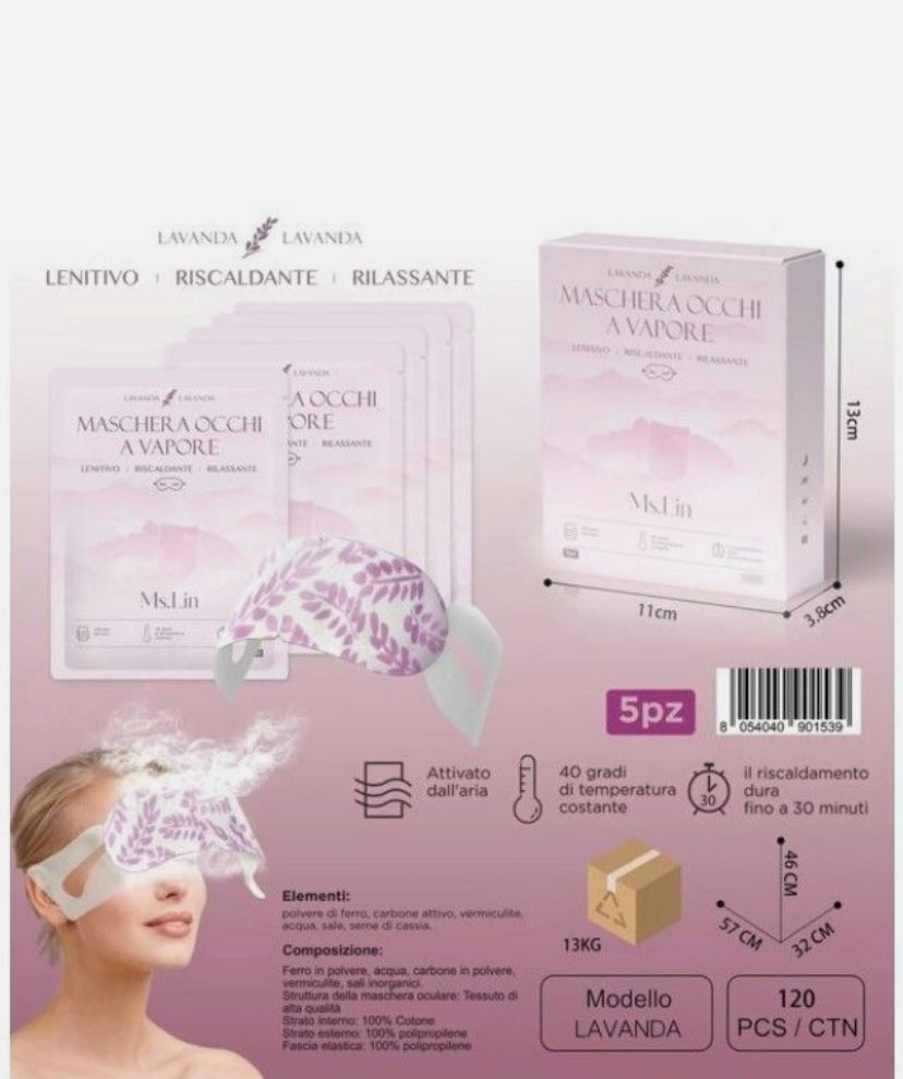 Cofanetto da 5 pz maschere occhi a vapore (in varie fragranze da scegliere)