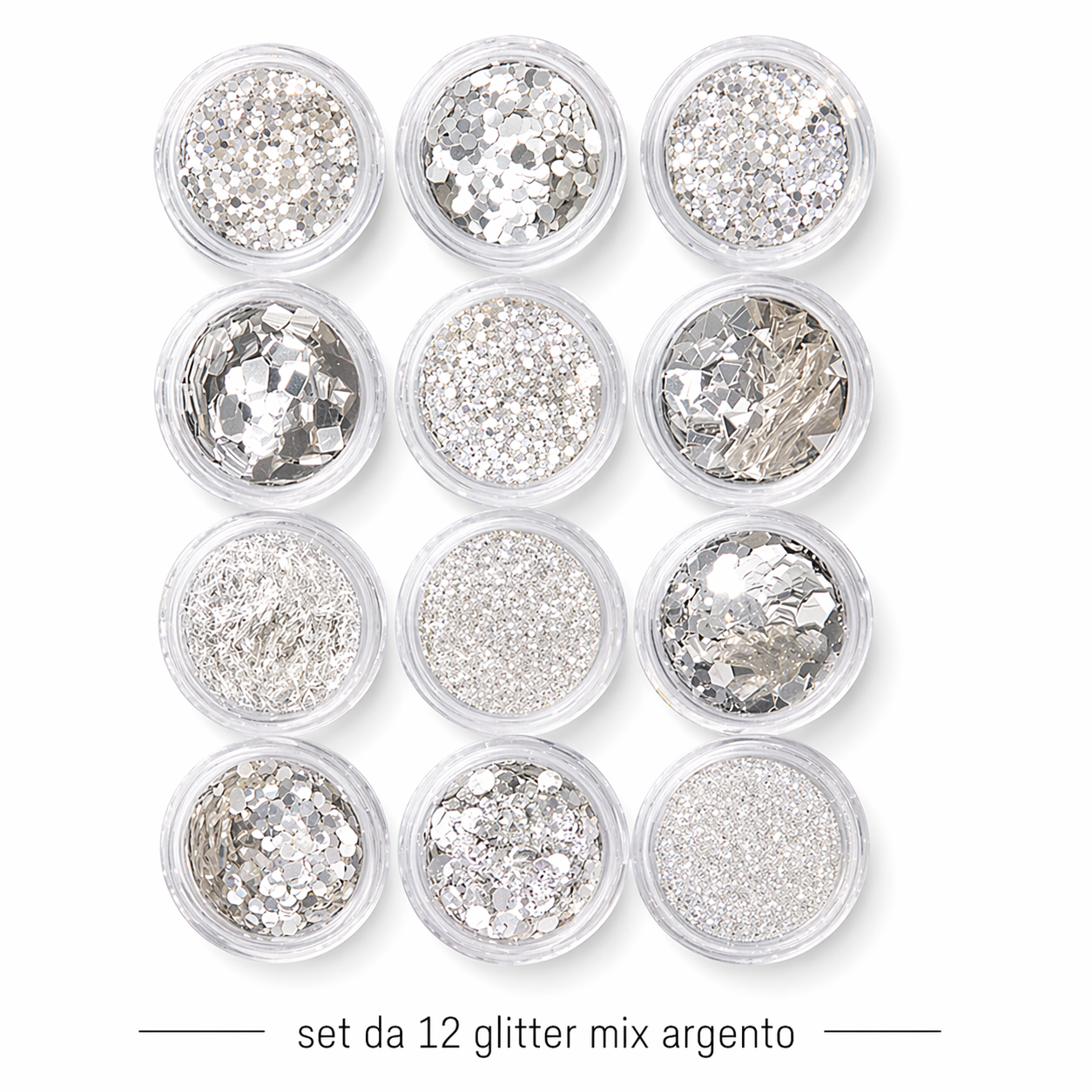 set da 12 glitter mix argento