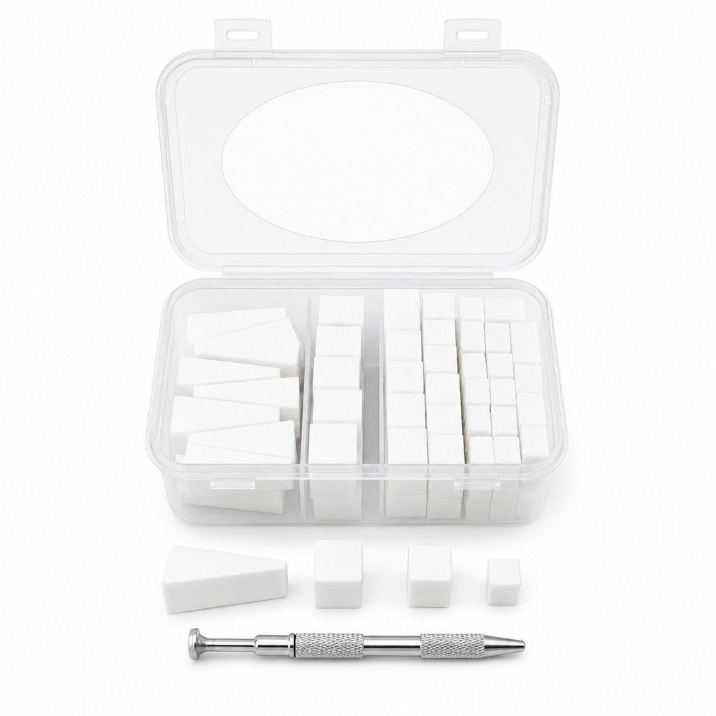 set 100 spugnette varie dimensioni +pinza tampone per babyboomer/sfumature