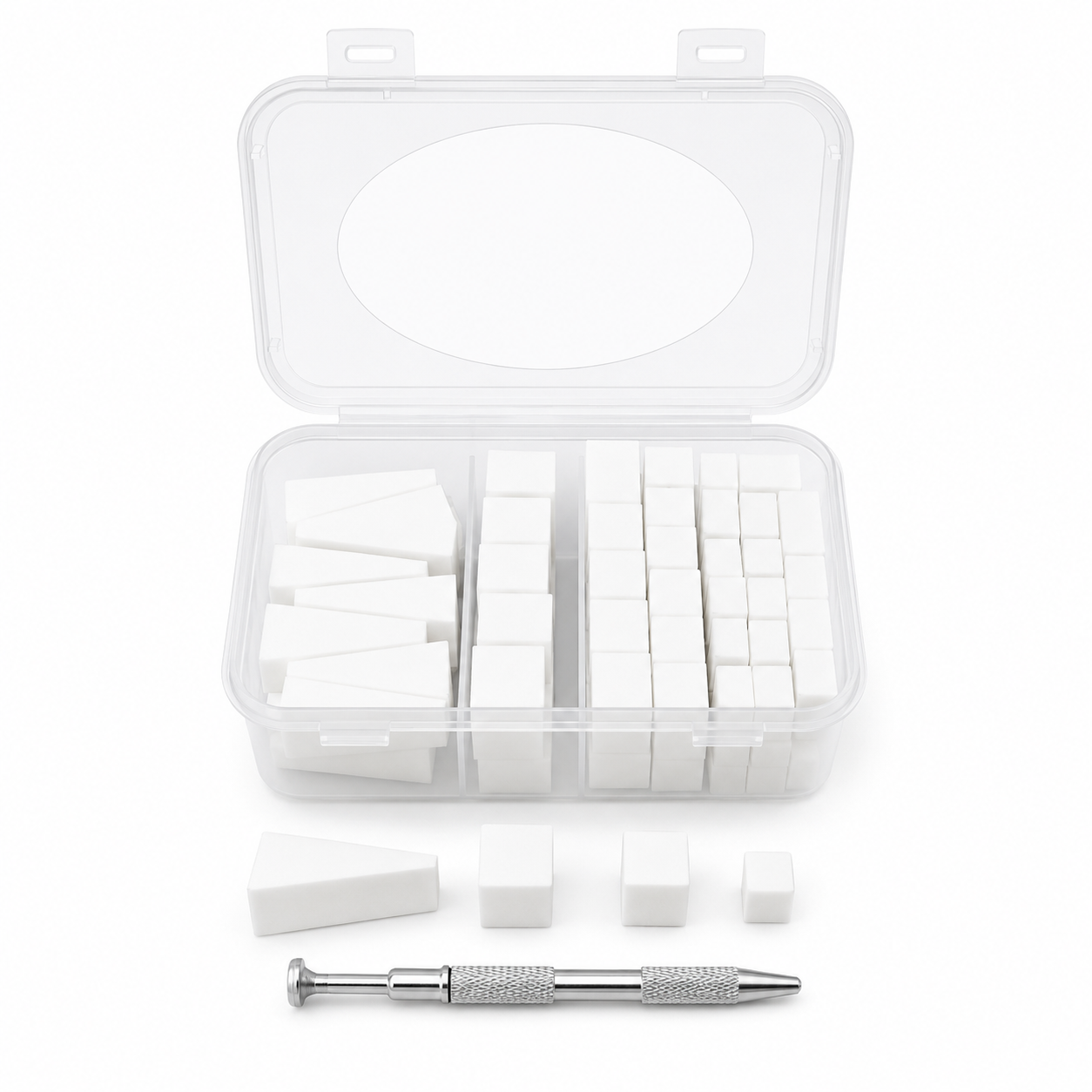 set 100 spugnette varie dimensioni +pinza tampone per babyboomer/sfumature