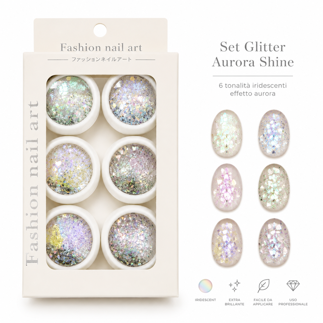 Set 6 glitter aurora shine (alta qualità)