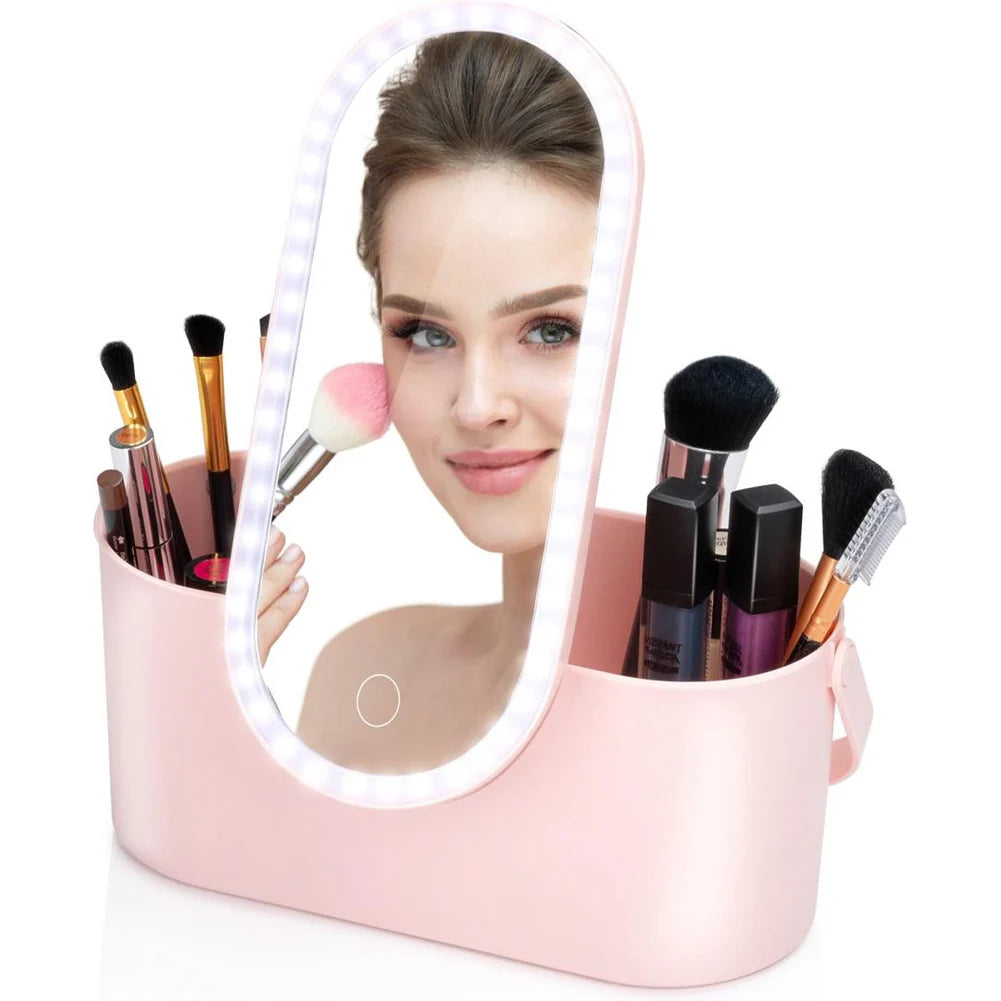 Organizer beauty case con specchio led regolabile e ricaricabile