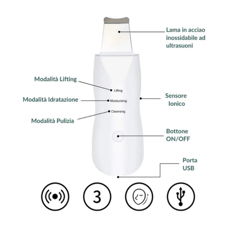 spatola ultrasuoni per pulizia viso