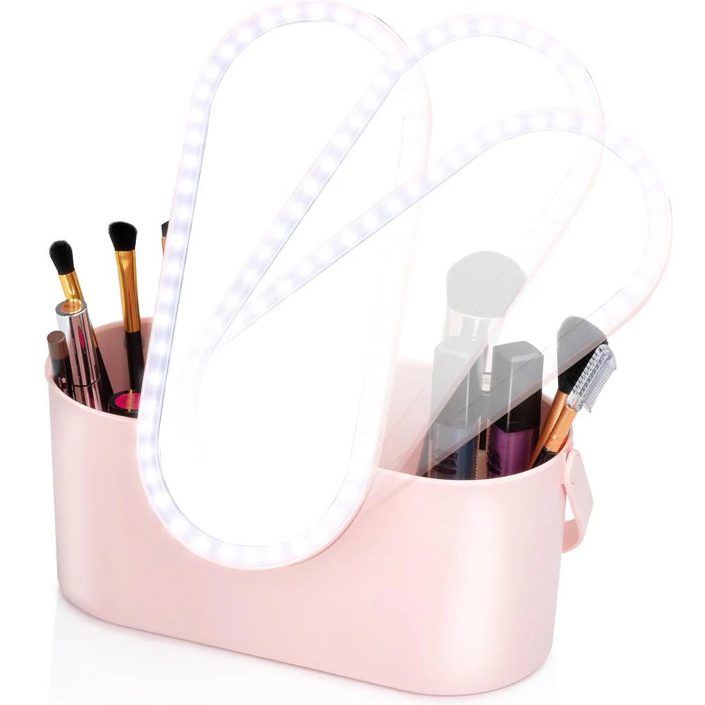 Organizer beauty case con specchio led regolabile e ricaricabile