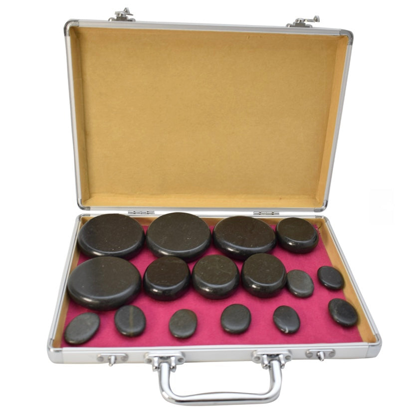 set valigetta riscaldante con 16 pietre hot stone