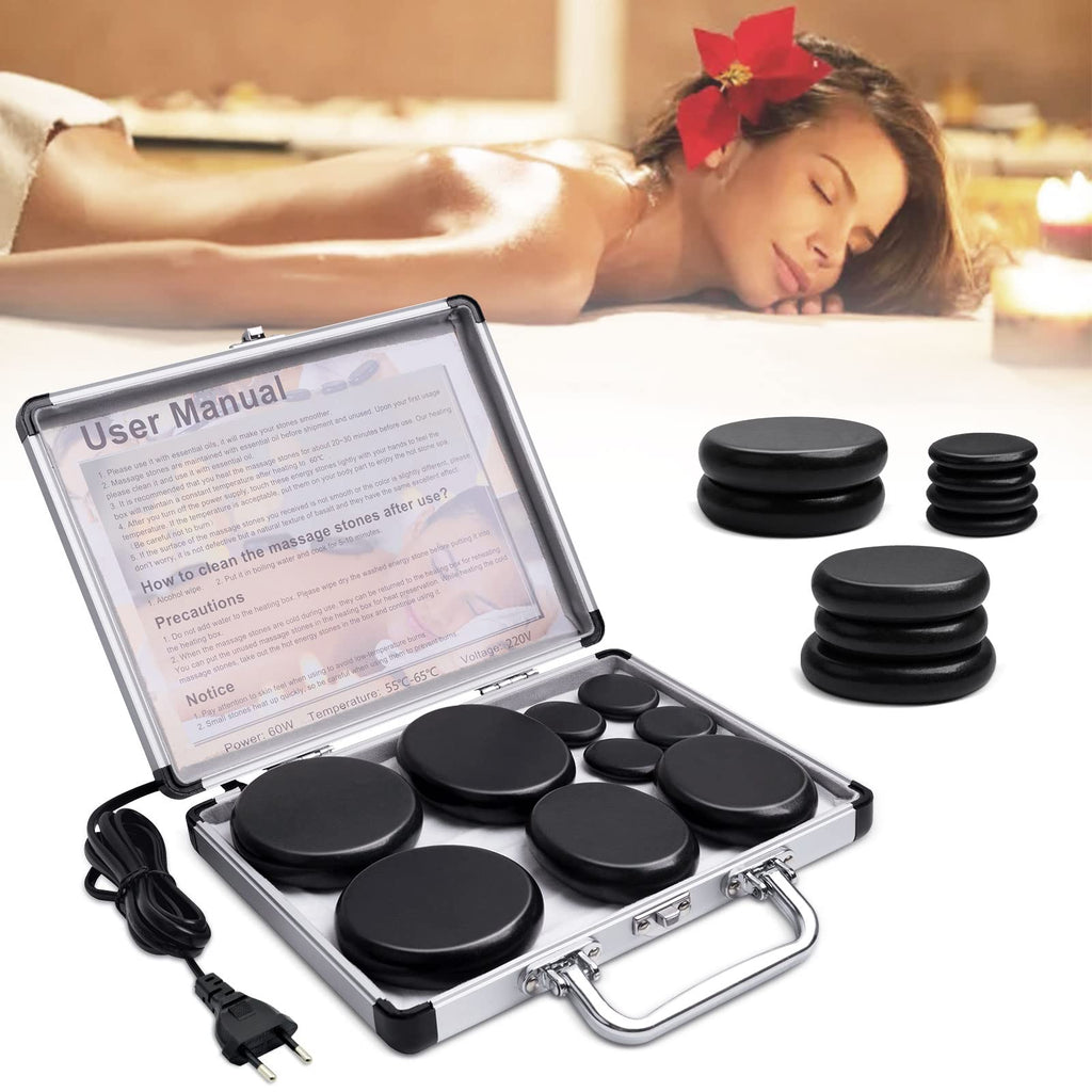 set valigetta riscaldante con 16 pietre hot stone